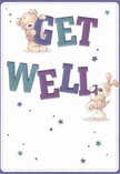 This joyful get well card radiates warmth and hope, featuring two adorable figures-a cuddly teddy bear and a playful puppy-who appear to leap off the page in a celebration of caring. Each character lovingly balances the bold, colourful letters spelling 'Get Well', their lively presence enhanced by expressive faces and gentle postures. Indigo and teal hues dominate the text, glowing against a soft cream background, while scattered stars in blues and purples shimmer with gentle optimism. The detailed fur on both bear and pup looks plush and inviting, echoing the comforting embrace of a freshly crafted bouquet from a local Orpington florist. The card's cheerful energy reflects the spirit of our community, perhaps evoking memories of offering flowers on a friend's doorstep near Goddington Park. With every illustrated element placed so thoughtfully, this card becomes more than a message-it's a heartfelt gesture, carrying warmth, encouragement, and that distinct Orpington touch to anyone on the road to recovery.