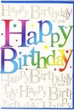 In this photograph, a joyful birthday card stands proudly, its design as bright and welcoming as a cheerful stroll through central Orpington on a clear day. The main greeting, Happy Birthday, stretches across the front in big, rounded letters, each one painted in a luminous wash of colour that flows from rich red to warm orange, glowing gold, lively green, sapphire blue, and into deep violet. The gradient within each letter is smooth and controlled, creating a polished look, while soft edges keep the overall impression warm and playful rather than harsh. Tiny dots and flecks of colour are sprinkled around the wording, echoing the effect of confetti or the sprinkles on a celebratory cake from a local Orpington bakery. Beneath and behind this bold text, the background is alive with a delicate golden script that repeats the phrase Happy Birthday to you in looping, cursive handwriting. The gold printing appears slightly metallic, catching light in a gentle shimmer, like late-afternoon sun brushing over the trees in Priory Gardens. Even though the script fills the whole backdrop, it remains understated, forming a soft, sparkling pattern that frames rather than competes with the central rainbow message. The card's surface looks smooth and slightly glossy, suggesting a premium finish. The overall mood is festive yet tasteful, making it an ideal birthday card for someone special in Orpington-perfect for tucking alongside a bright bouquet or handing over in person when you want your wishes to feel vivid, heartfelt, and memorably joyful.